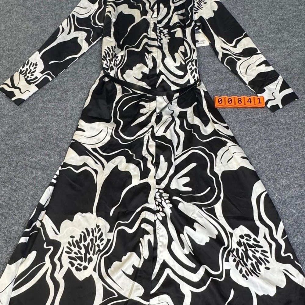 Harlow & Rose black and white floral maxi dress with belt waist, size L